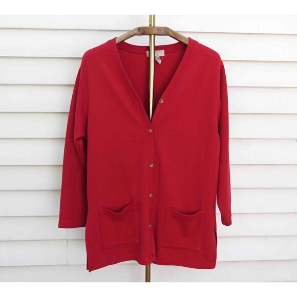 Vintage 90s Express Tricot Red V-Neck Cardigan Sweater - Picture 6 of 6